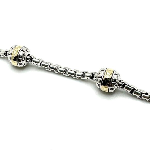 JAI by John Hardy Sterling Silver & 14k Bead Station Box Chain Bracelet 6-3/4"L - Picture 3 of 5